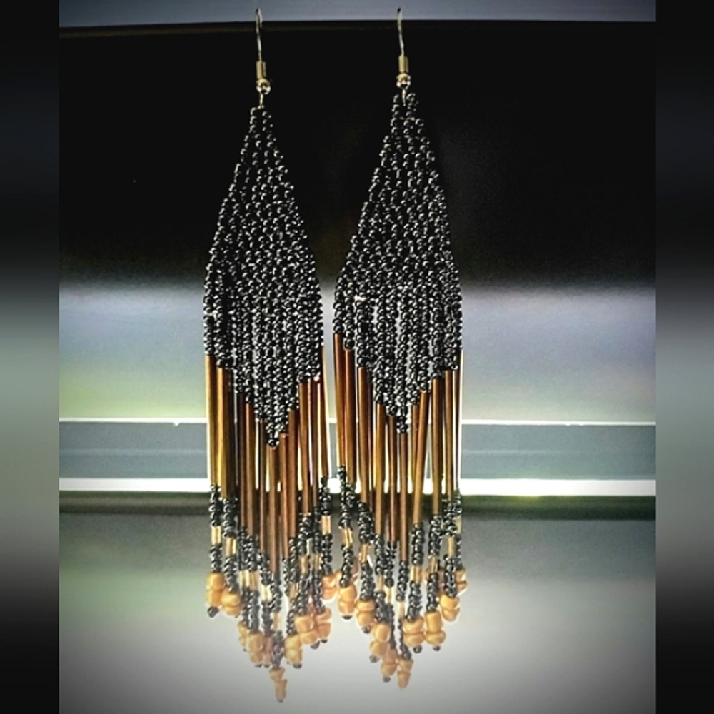 Fringe Beaded Drop Earrings